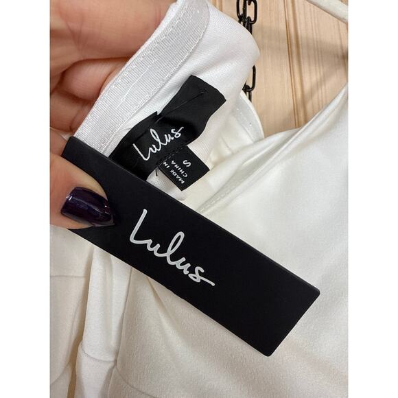 NWT Lulus Surely Stunning Ivory Strapless Bustier Jumpsuit Cut Out Elegant Sz S - Picture 7 of 8